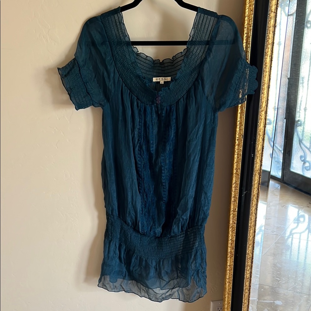 Hessi PullOver Smock Chiffon Teal Blouse / Dress